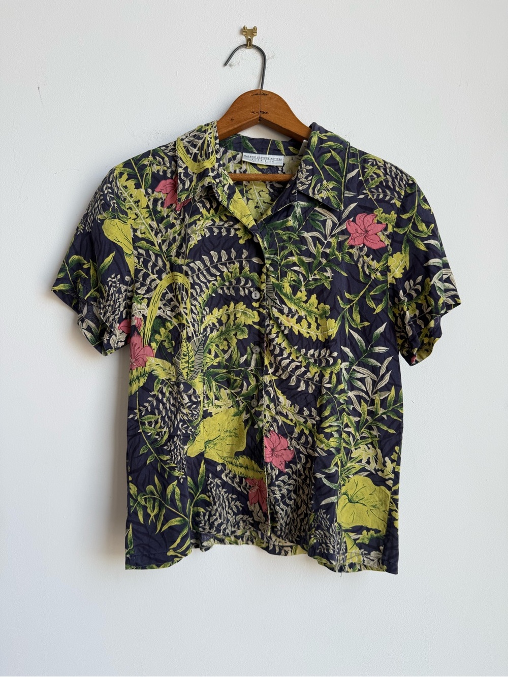 Vintage 100% Silk Botanical Print Blouse